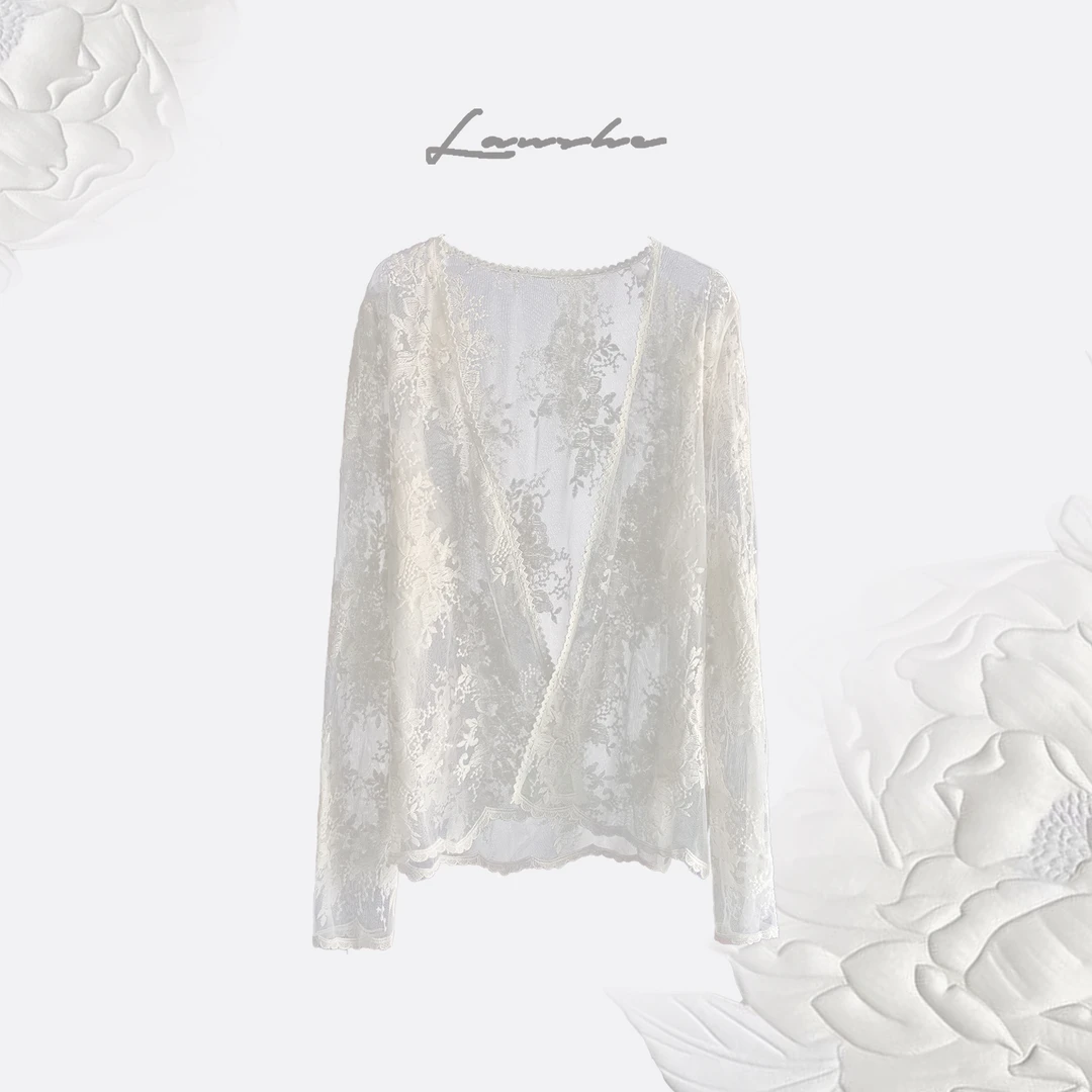 蕾丝网纱刺绣提花防晒开衫Z