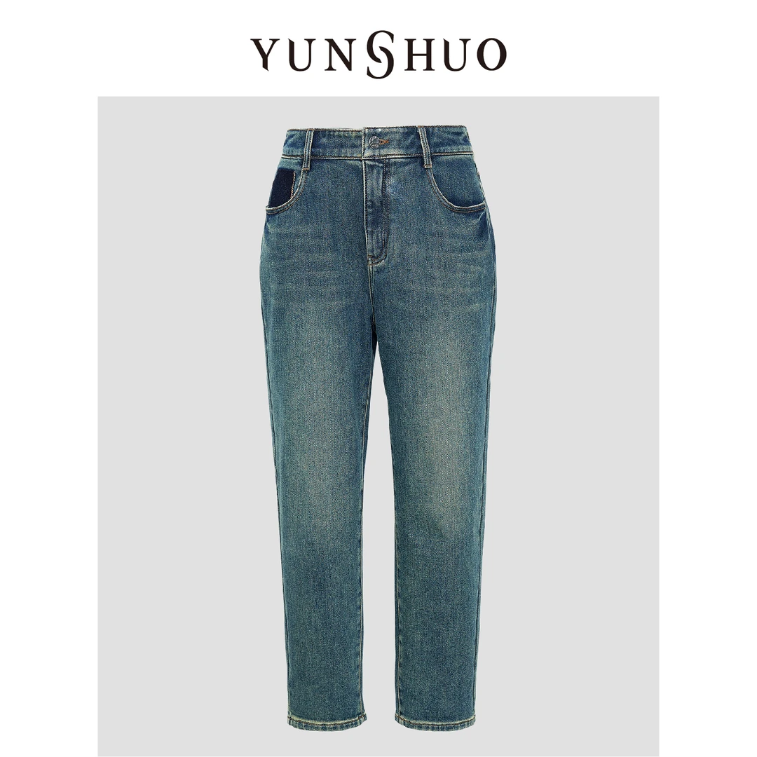 YUNSHUO允硕复古简约美式萝卜裤百搭气质休闲时尚牛仔裤子198182