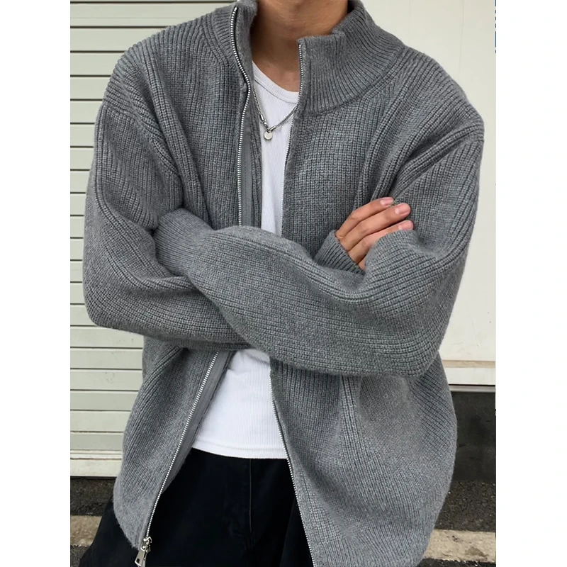 cleanfit灰色立领毛衣男秋季慵懒风针织开衫毛线衣痞帅高级感外套