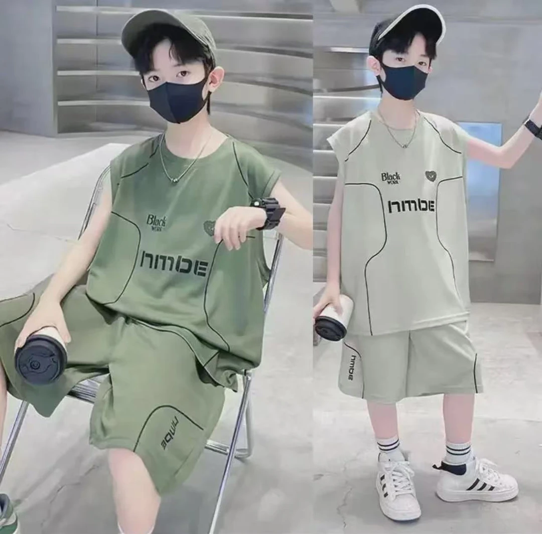 【夏季冰丝套装】无袖休闲速干套装中大童背心短裤两件套