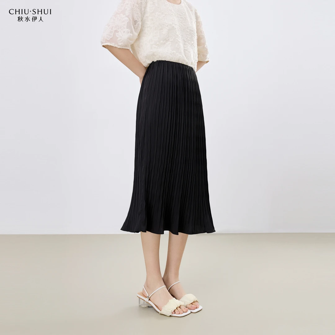 【陈大可】秋水伊人半身裙2025年夏季新款时尚压褶流光半身裙625204