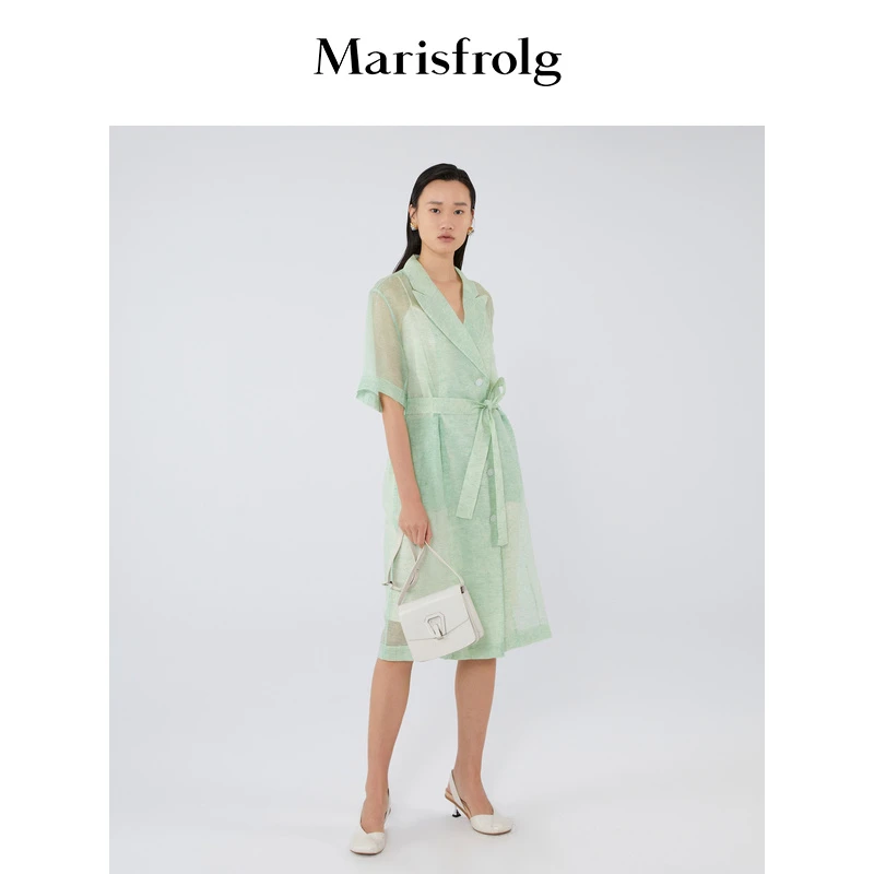 玛丝菲尔女装时尚收腰气质亚麻连衣裙A1KT30086