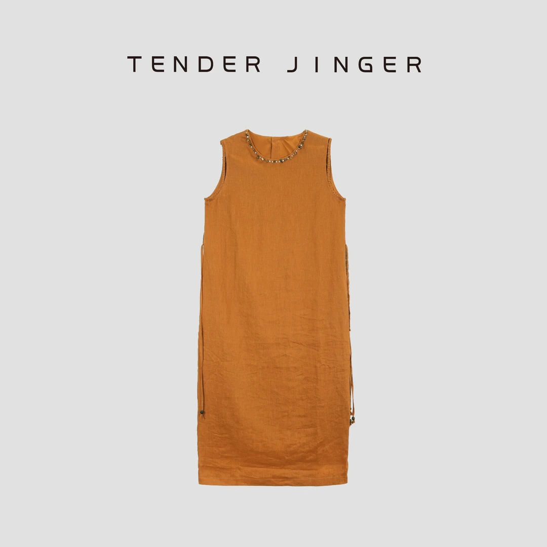 Tender Jinger简约气质亚麻显瘦无袖连衣裙T52LLY30520