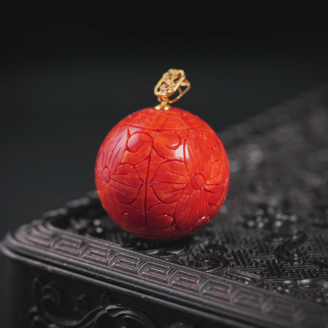 【诗蓉】·珊瑚18K金典藏级吊坠*AD7526尺寸约22mm-XQ0107多样性发货