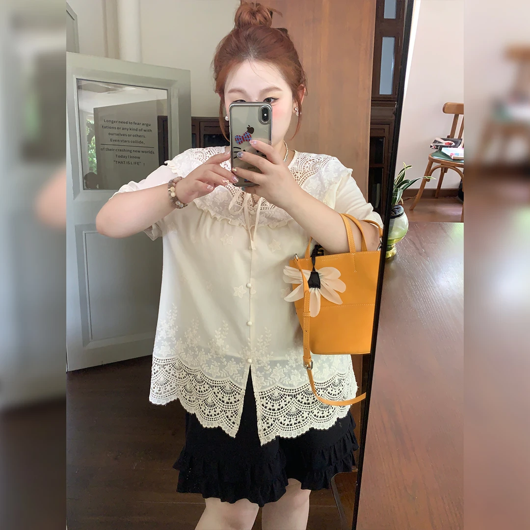 251徐达布【岛亚山脉】大码时尚衬衫女微胖宽松短袖上衣C35582C52