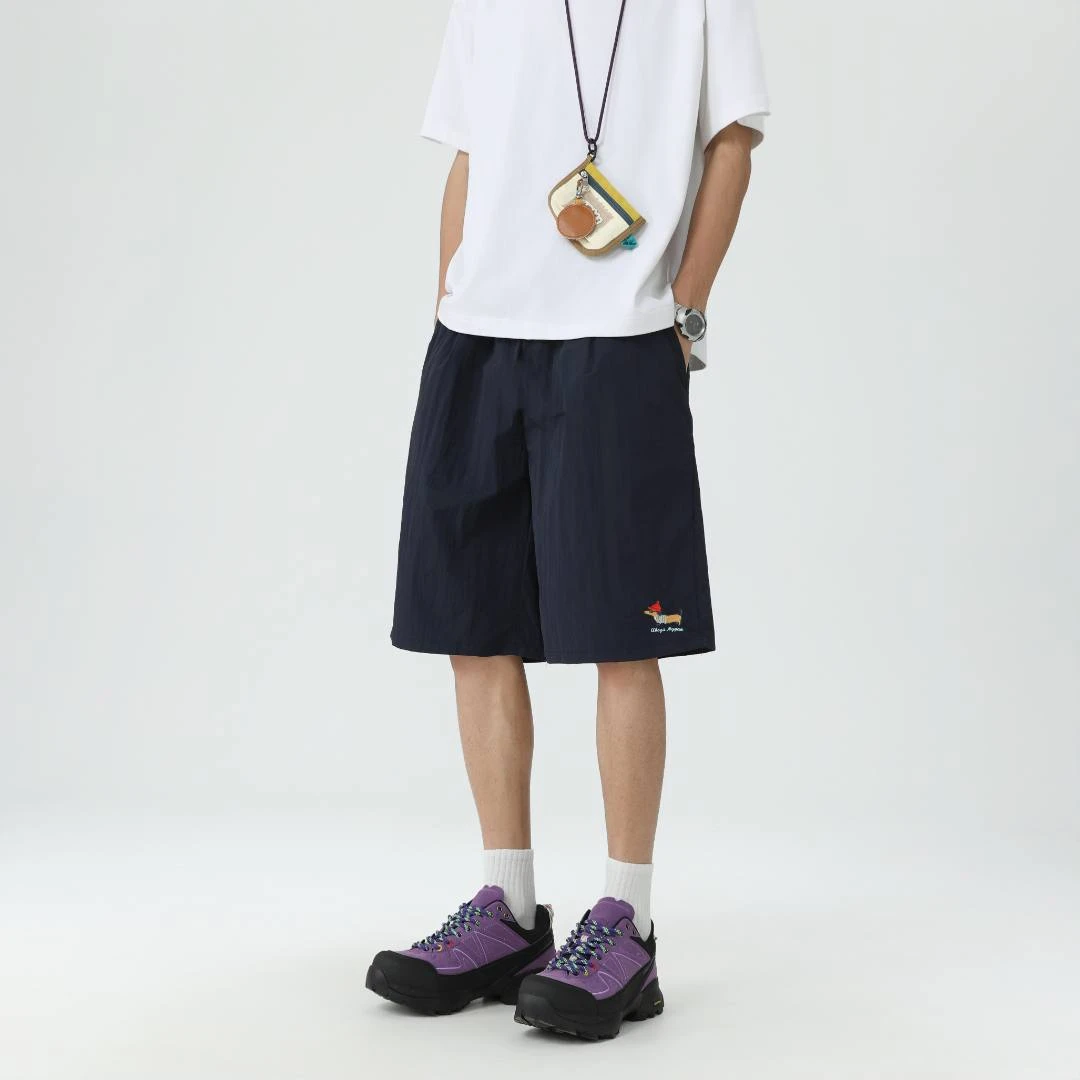 喆维腊肠小狗刺绣短裤男款款夏季防水过膝运动宽松裤衩速干沙滩裤