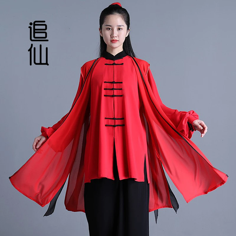 太极服女宽松飘逸武术表演比赛服新款晨练修禅演出三件套