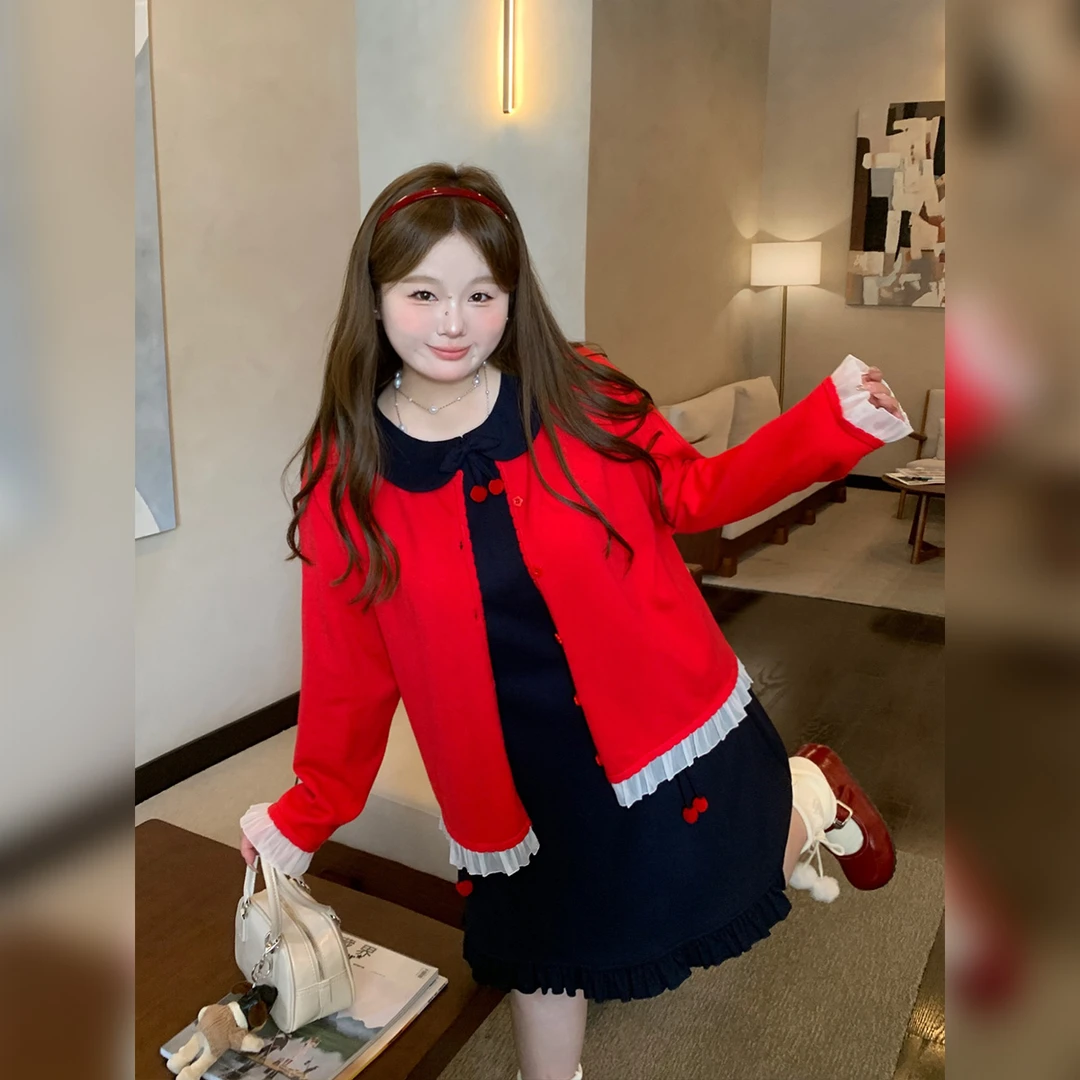 80徐达布【日记醺絮】大码慵懒感毛衣女秋季红色针织衫M37602C53