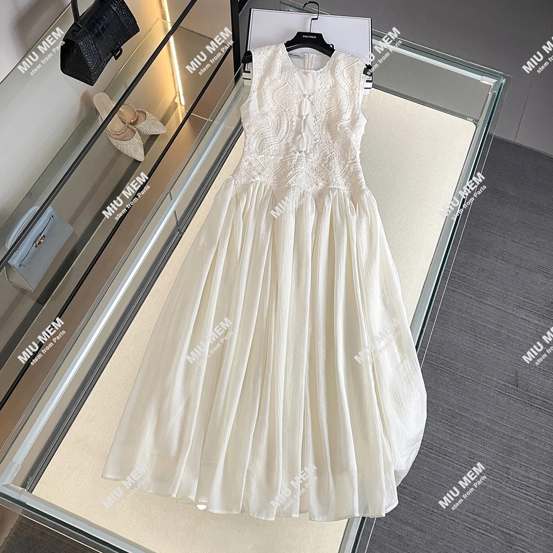 MIUMEM25夏季法师小香风提花刺绣纱裙长款背心连衣裙DY6956