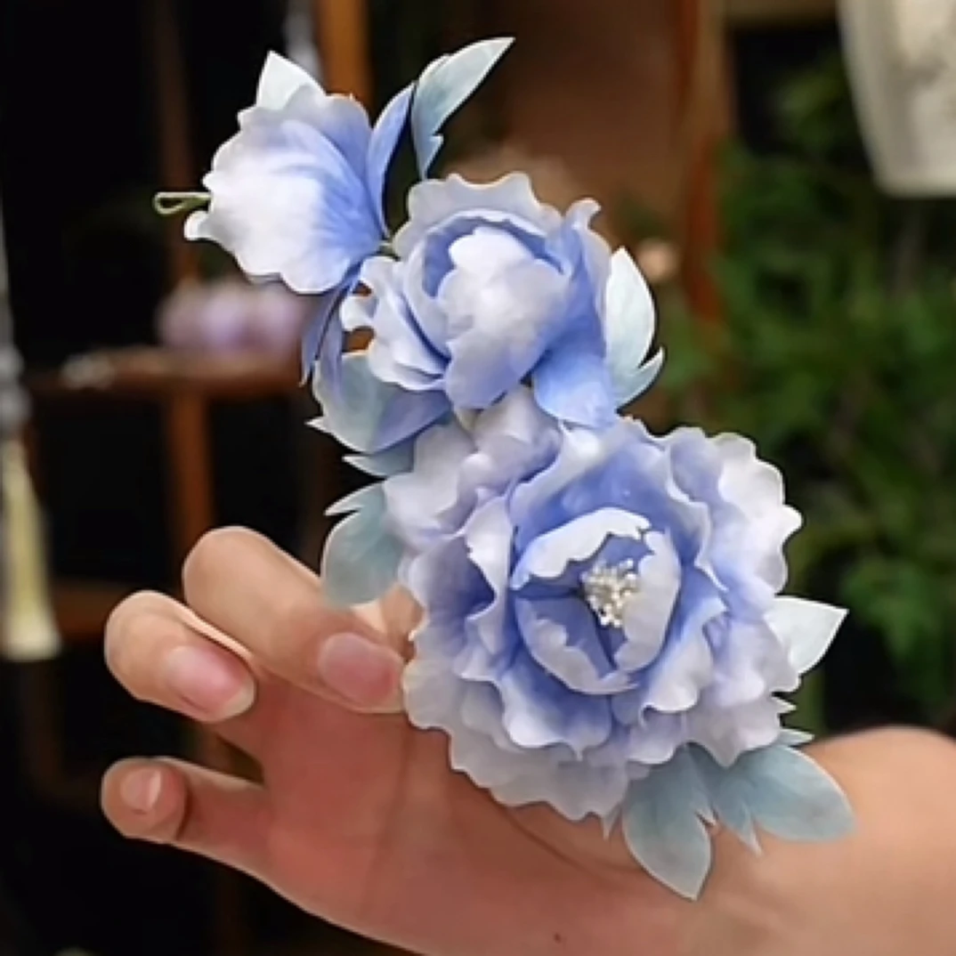 锦簪阁《凝晖大支）绒花牡丹发钗复刻蚕丝绒花绒花非遗工艺古风