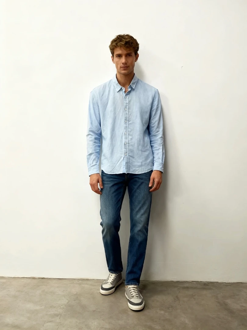 男士翻领长袖衬衫休闲舒适经典春夏衬衣 124