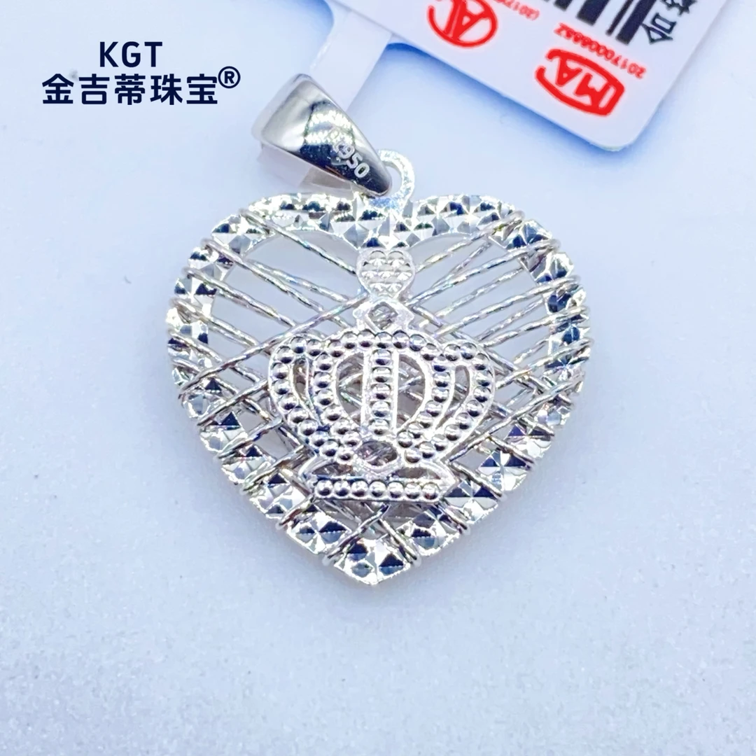 铂金Pt950 CNC绕线皇冠爱心吊坠