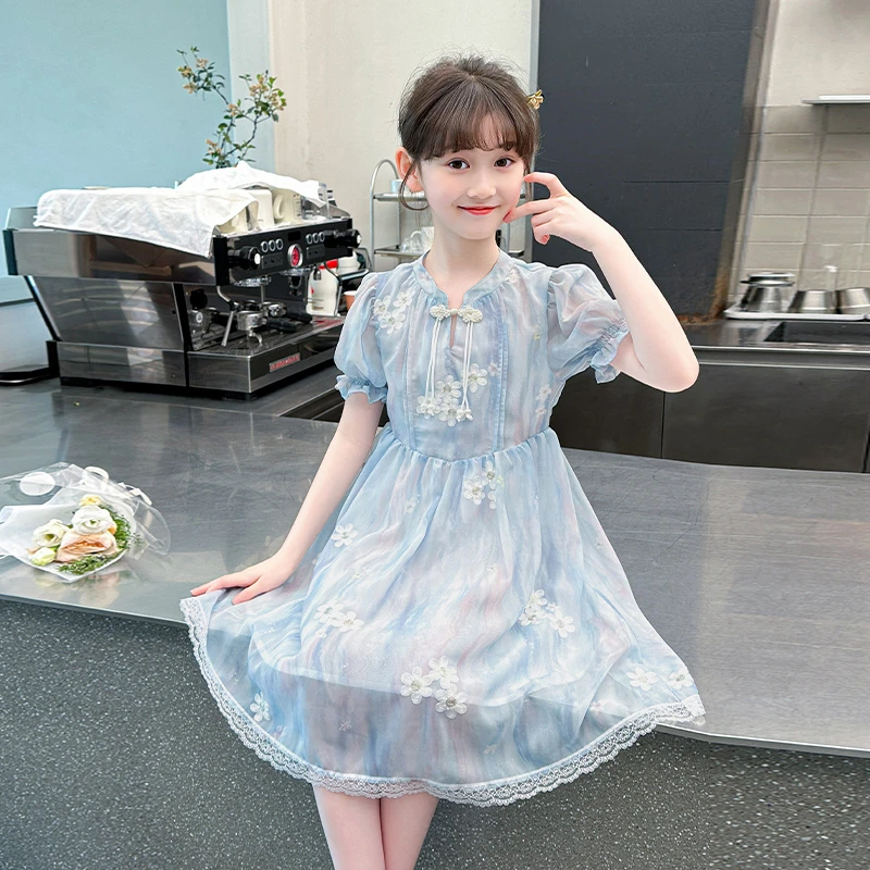 女童渐变雪纺连衣裙夏季2025新款儿童国风公主裙小女孩夏天裙子潮