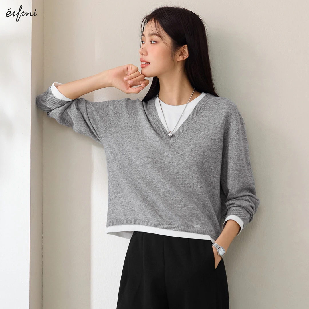 伊芙丽假两件设计感气质针织衫2025秋新休闲百搭毛衫女1G9932291