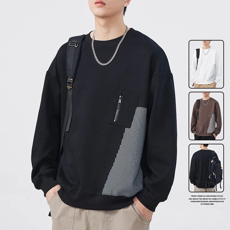 设计感贴布拼接美式卫衣男士春秋季2025年新款潮牌长袖打底衫衣服