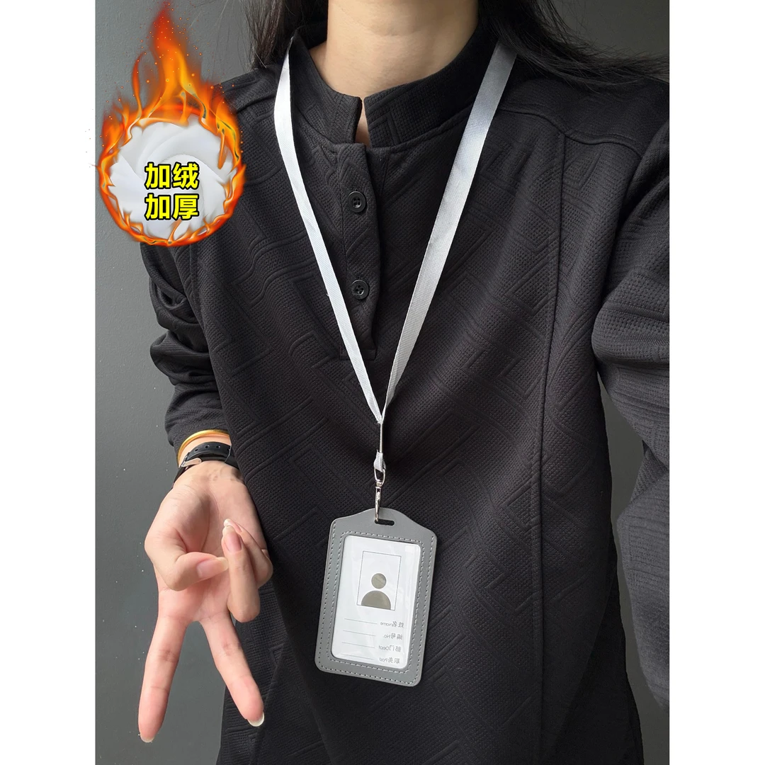 【现货秒发】正肩亨利领POLO衫美式潮牌解构拼接暗纹长袖秋季男卫衣