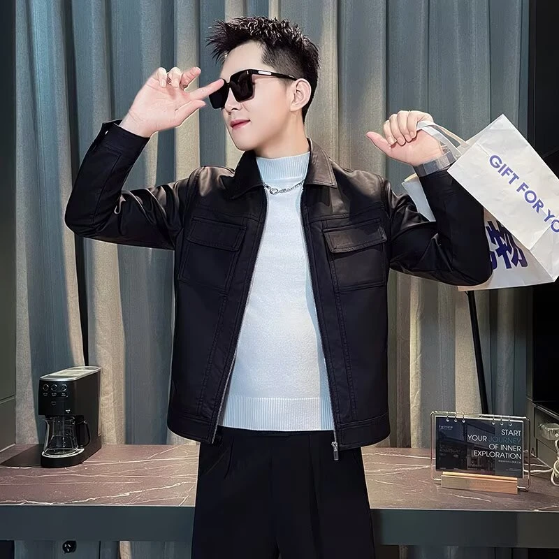 2025黑色男士皮衣修身短款皮夹克休闲秋季薄皮衣男款爆款2025新款