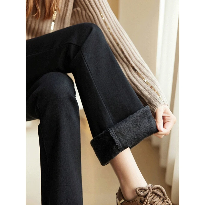 加绒微喇牛仔裤女冬季2025新款爆款秋冬高腰加厚马蹄黑色喇叭裤子