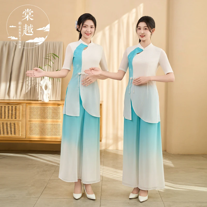 棠越美容采耳师工作服中式气质按摩spa养生技师禅意长裤套装5539