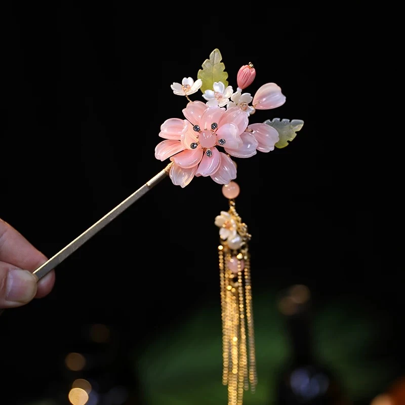 桃花酥，东方美学琉璃荷花新中式仙气发簪发钗发饰（3902）