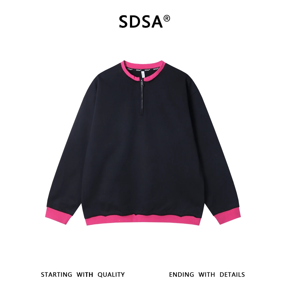 SDSA男士秋冬新款痞帅男装韩版撞色拼接半拉链圆领卫衣百搭宽松