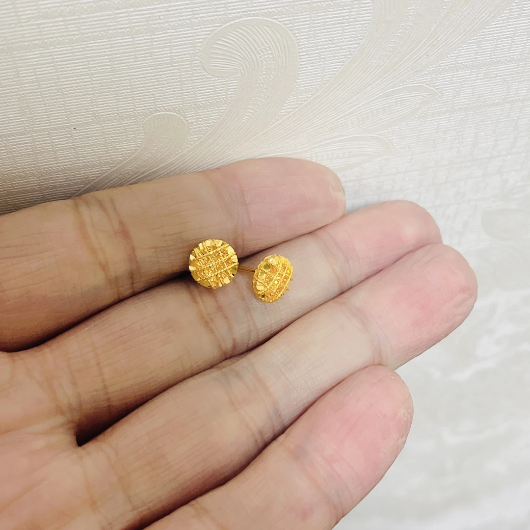 足金999花丝圆形方糖耳钉弯钩时尚