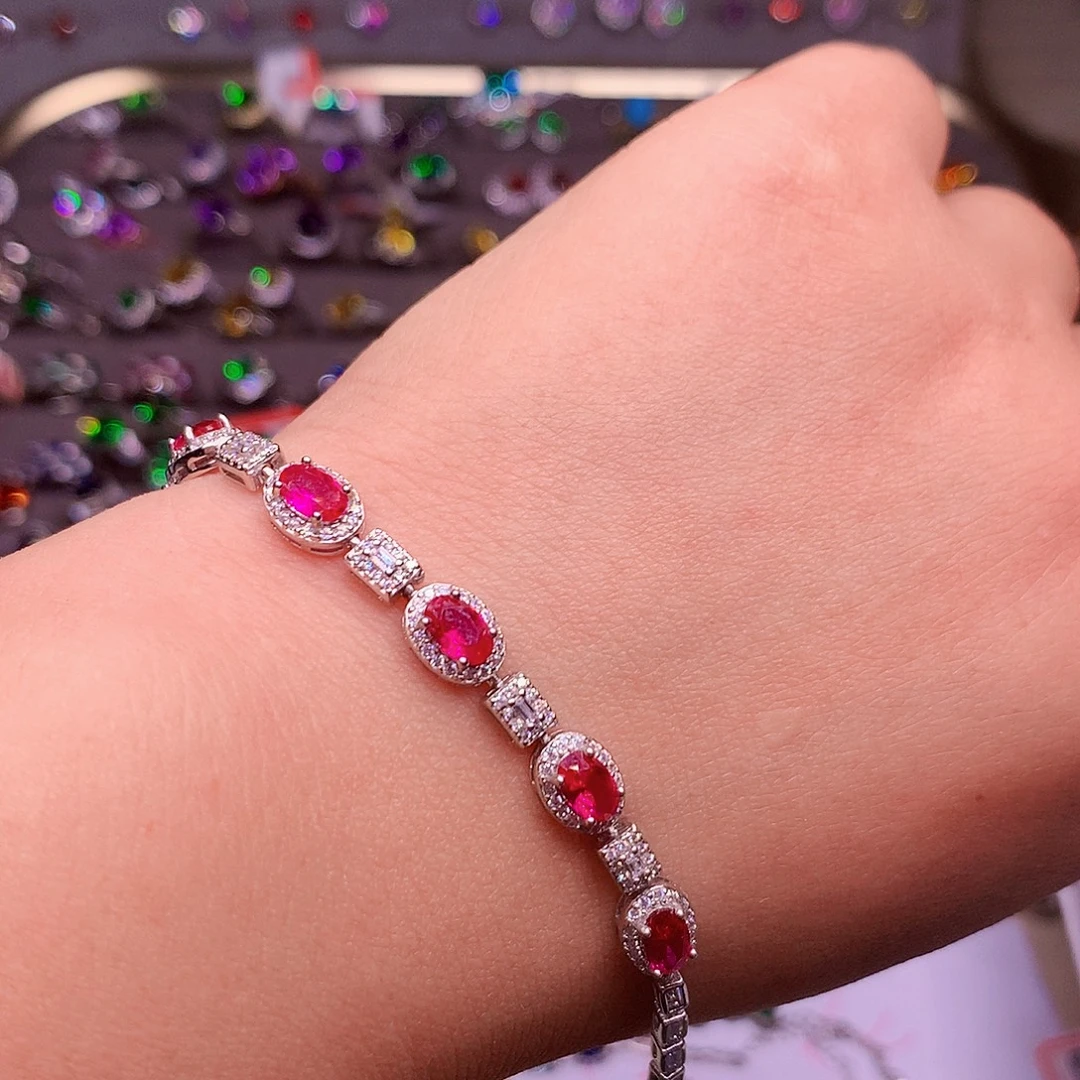 手链银S925镶嵌红宝石