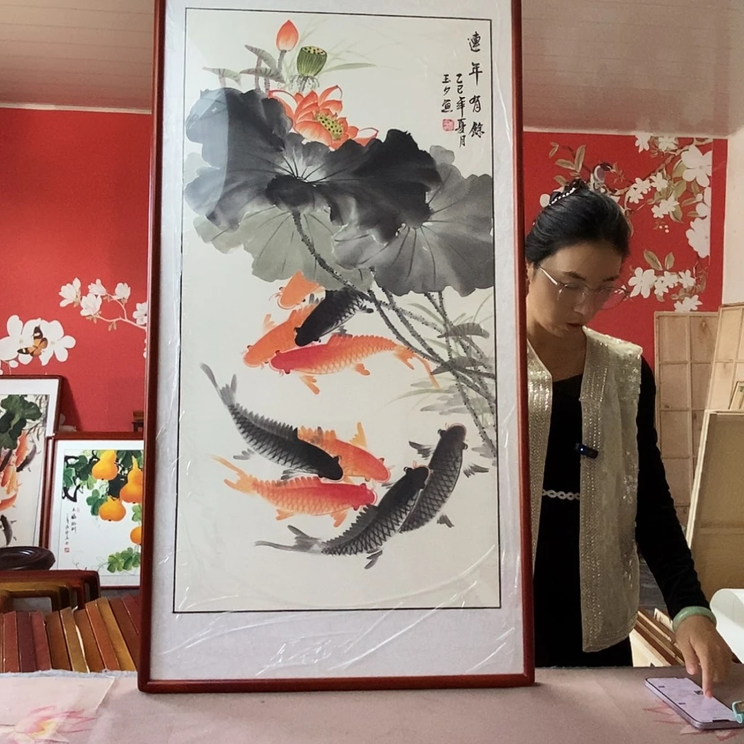 国画手写手绘带框包邮国画作品62✖️122