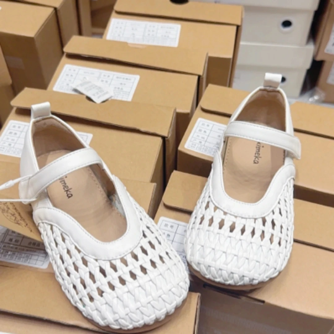 汐汐麦卡韩版童鞋新款编织凉鞋白色002