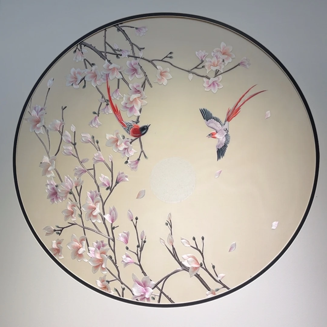 刺绣《花好月圆》画芯80*80成品