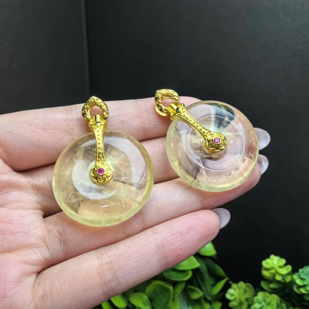 CT3928极光47黄龙晶 水晶平安扣吊坠配麻花链-多样性发货只发一件