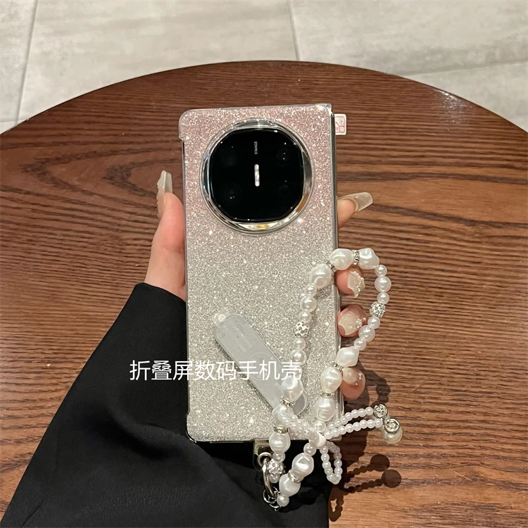 适用华为matex5/x6折叠屏典藏版手机壳时尚闪粉支架全包壳膜一体