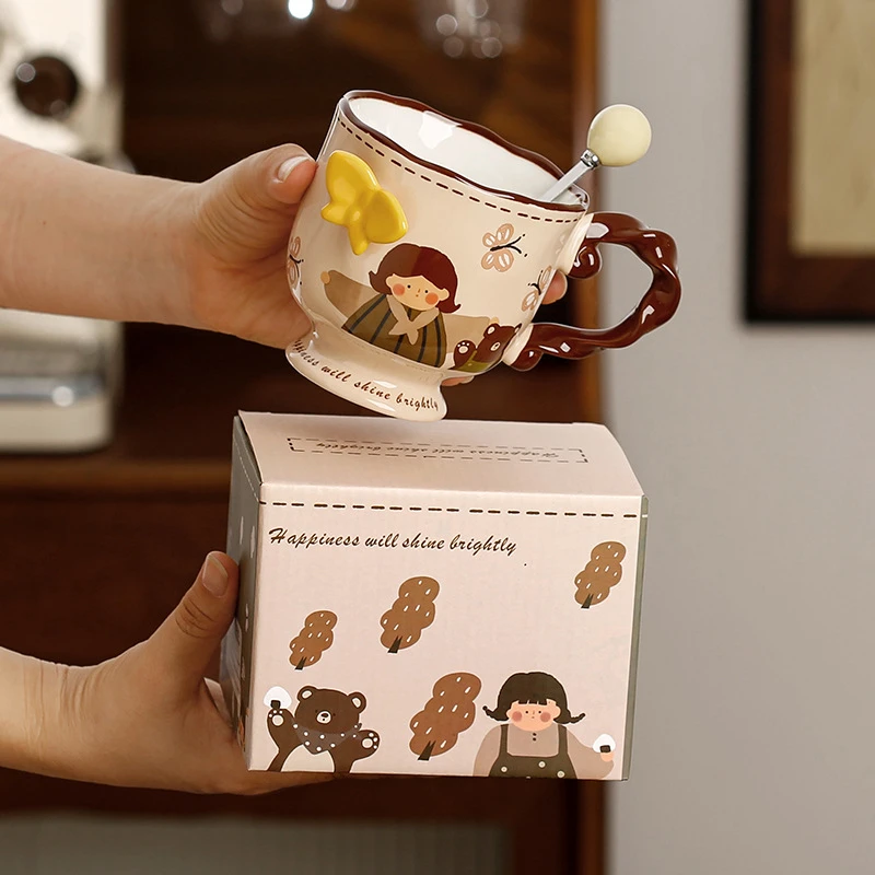 创意蝴蝶马克杯陶瓷杯子咖啡杯办公室水杯家用生日礼物早餐杯