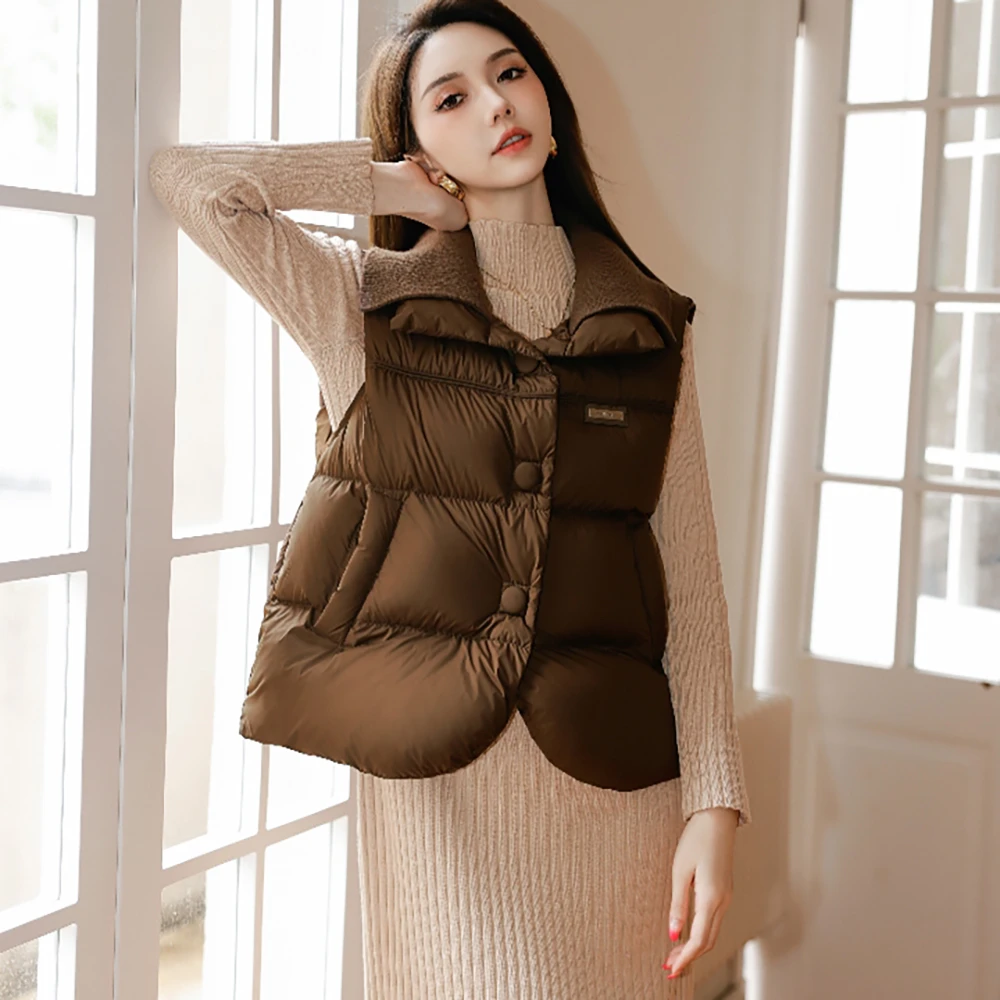 23003【新品】高端翻领时尚别致羽绒白鸭绒马夹