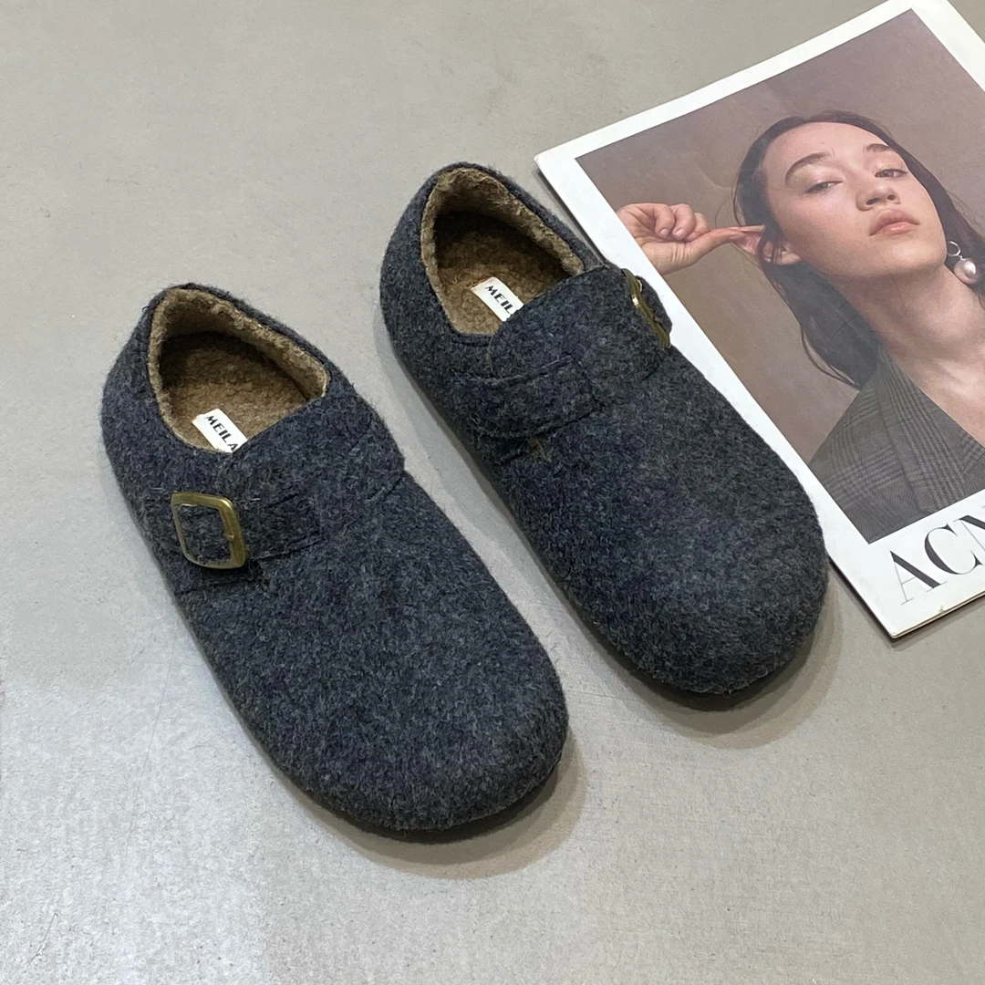 套筒冬季纯色勃肯单鞋百搭鞋子宝宝秋冬加厚女鞋时尚布鞋低帮