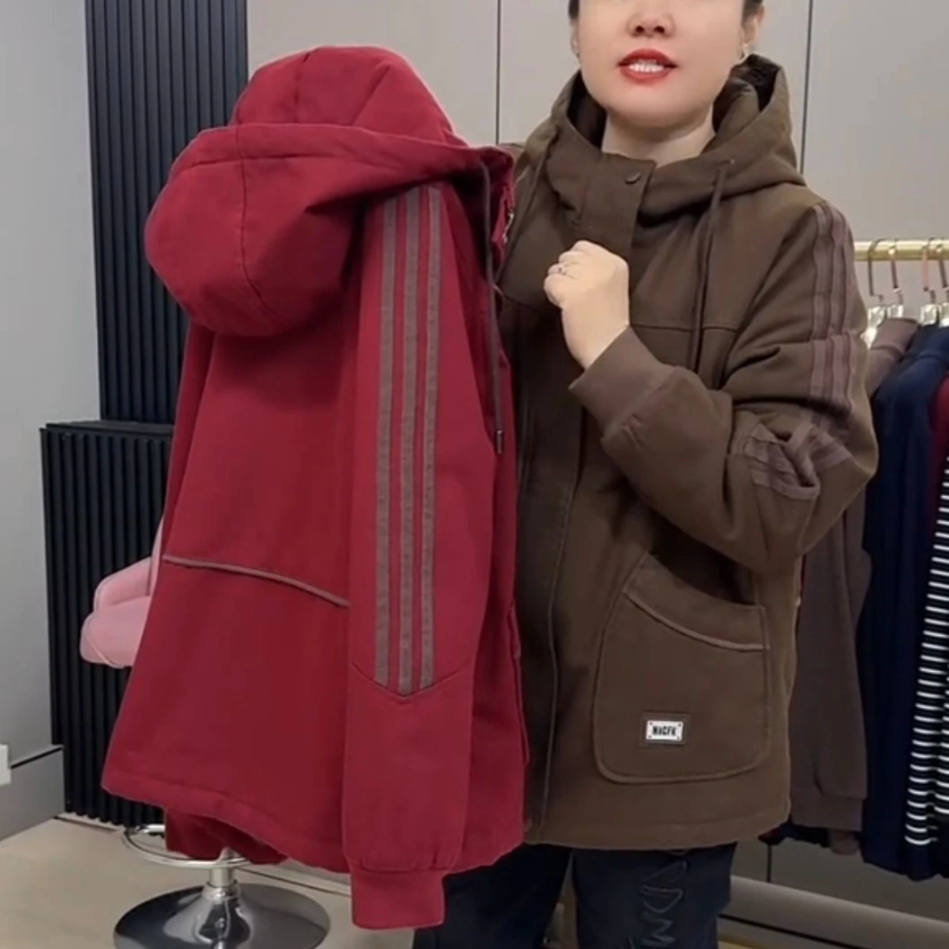 26167过冬款休闲连帽双兜加绒保暖棉服外套