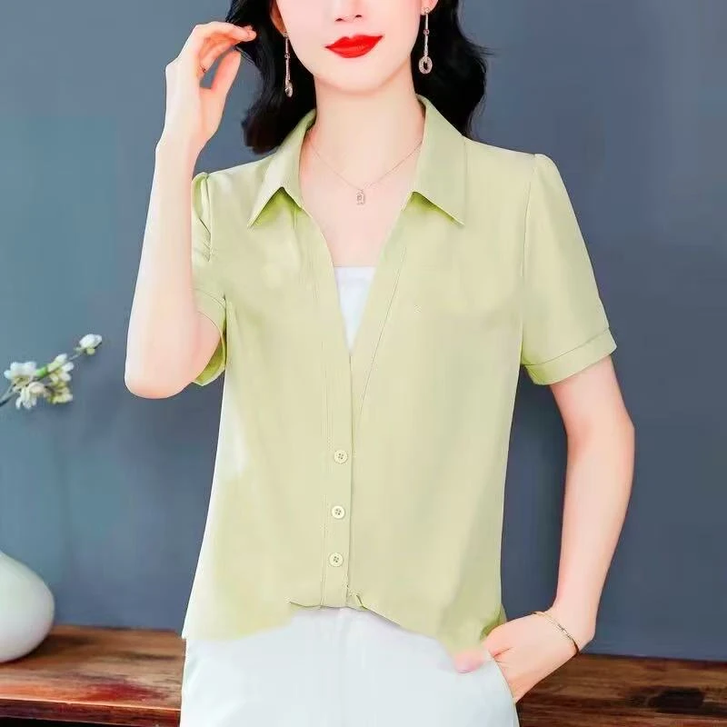 短袖假两件衬衫女2025夏季新款时尚显瘦遮肚子洋气质衬衣小衫上衣