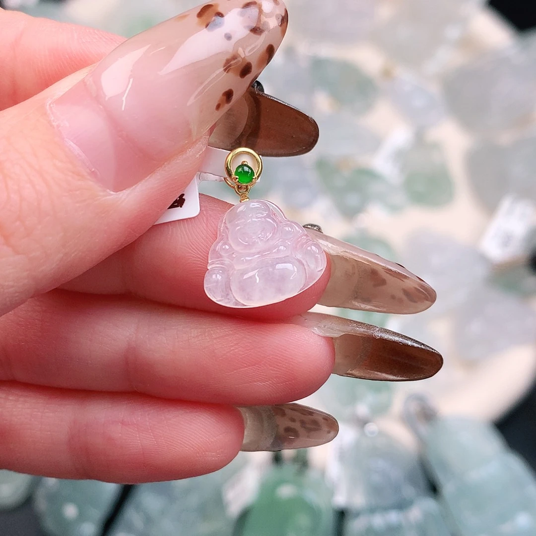 翡翠颈饰18K金镶嵌冰佛11.5、13.5、3.8