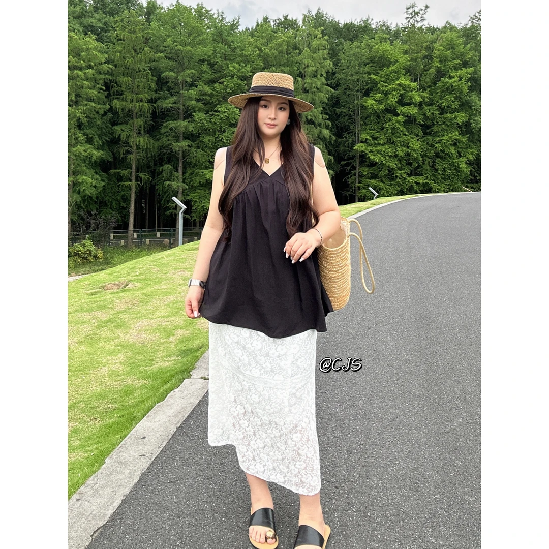 大码女装新款2025甜美直筒蕾丝半身裙小众女装  5671