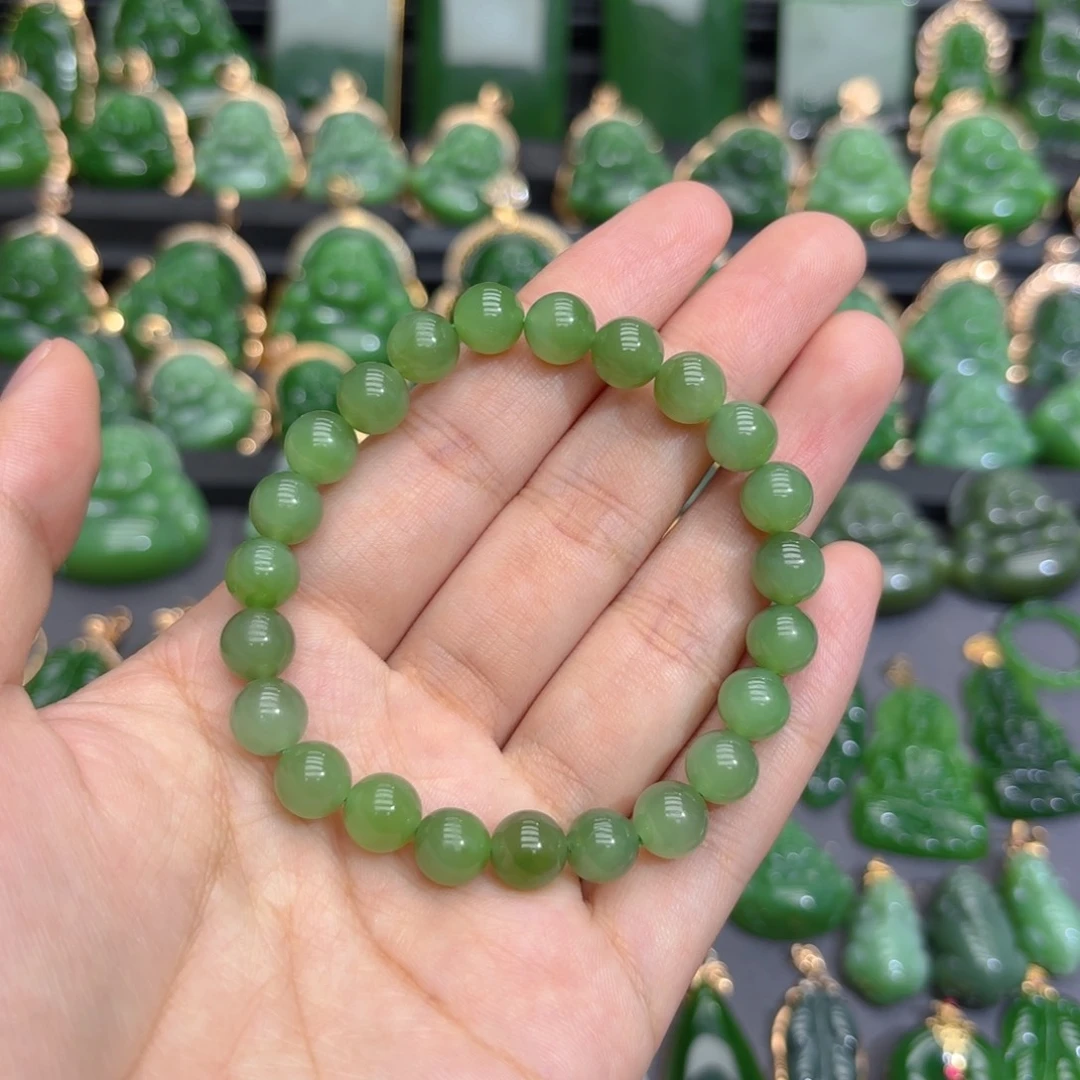 未镶嵌手串和田玉（碧玉）卡八粉绿单圈