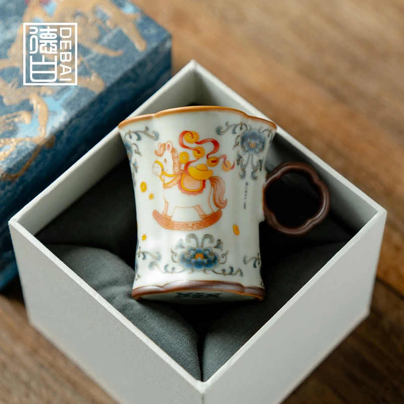 德白家用茶杯功夫茶具女士喝茶品茗杯办公室单个高档礼盒生日送礼