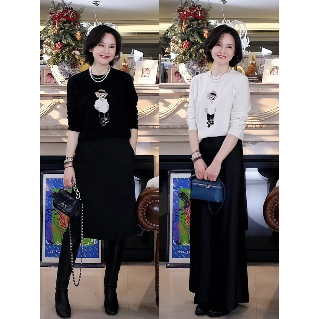 我是摩羯 晚宴小熊 新澳100山羊绒圆领针织衫毛衫