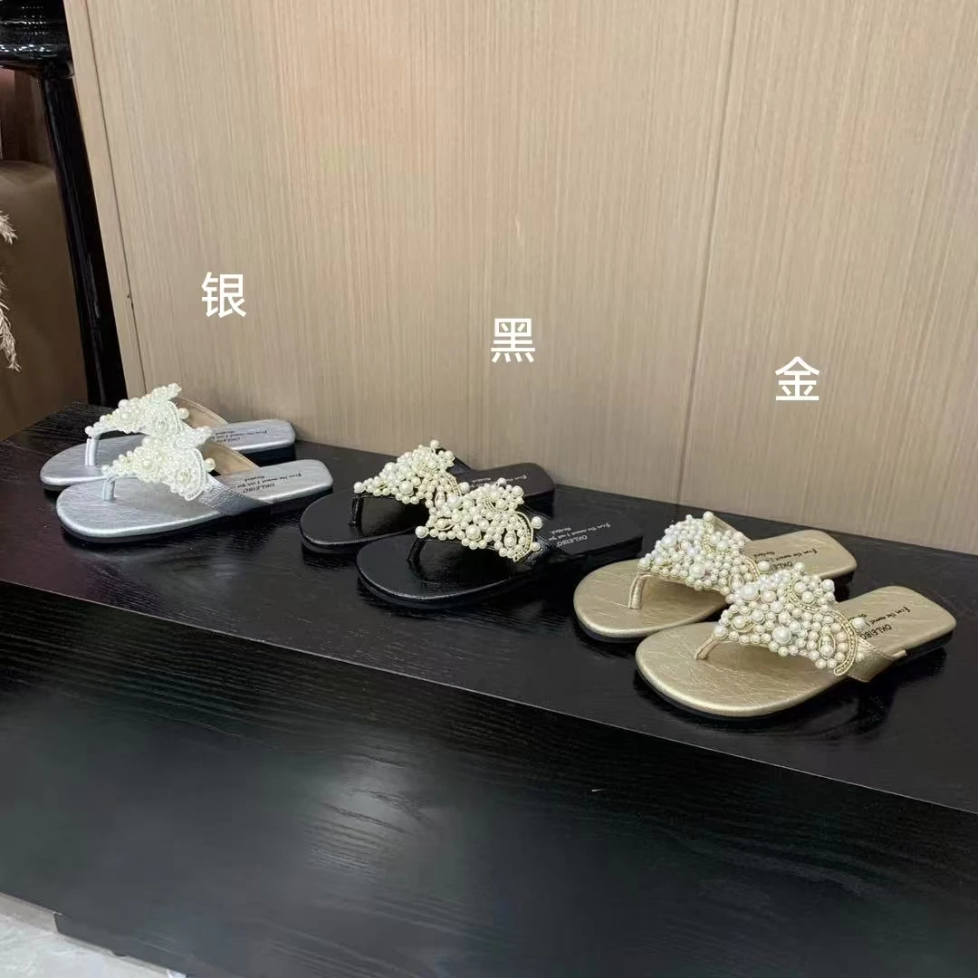 DACPAN-手工珠珠平底人字拖鞋  跟高1.5  2025/盼·PPC 276