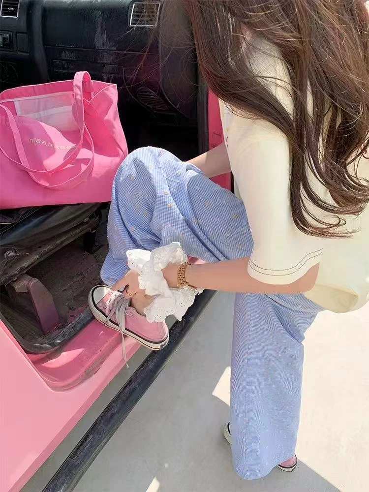 小雅姐姐【彩虹星星糖】 韩系波点刺绣多巴胺清新休闲阔腿裤IQ17