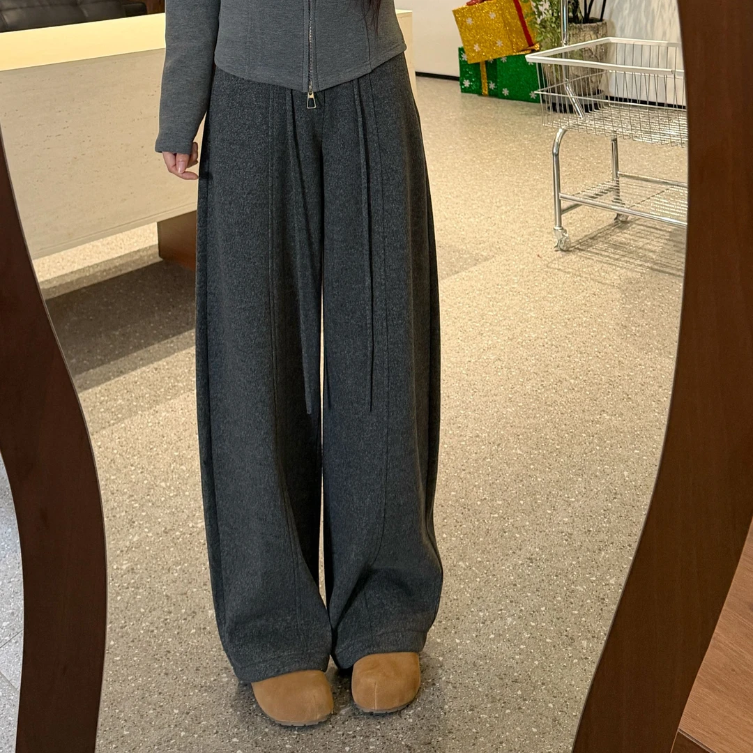宿慕SUMU 韩版时尚加绒加厚元宝裤12-21冬季新款休闲阔腿裤25328