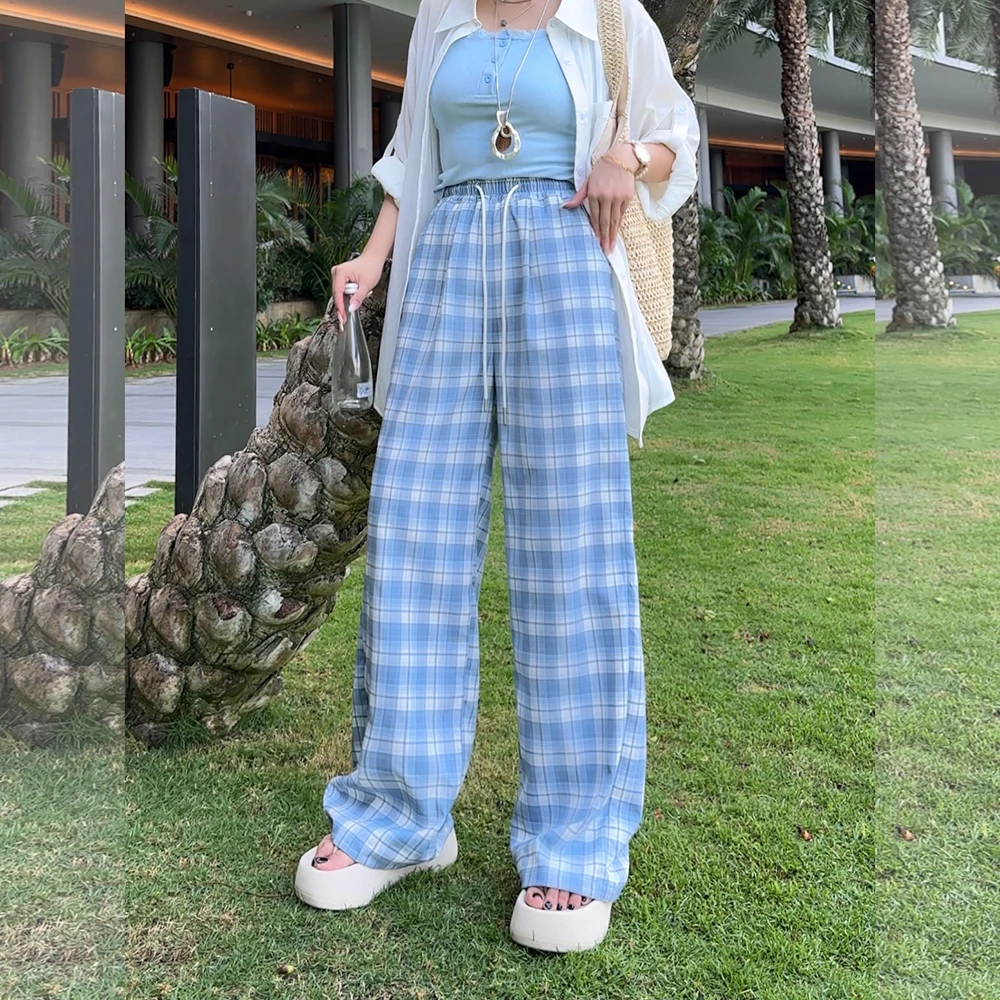 【夏上新】胖mm显瘦洋气格子裤阔腿休闲裤200斤加大码女装_517-GN4