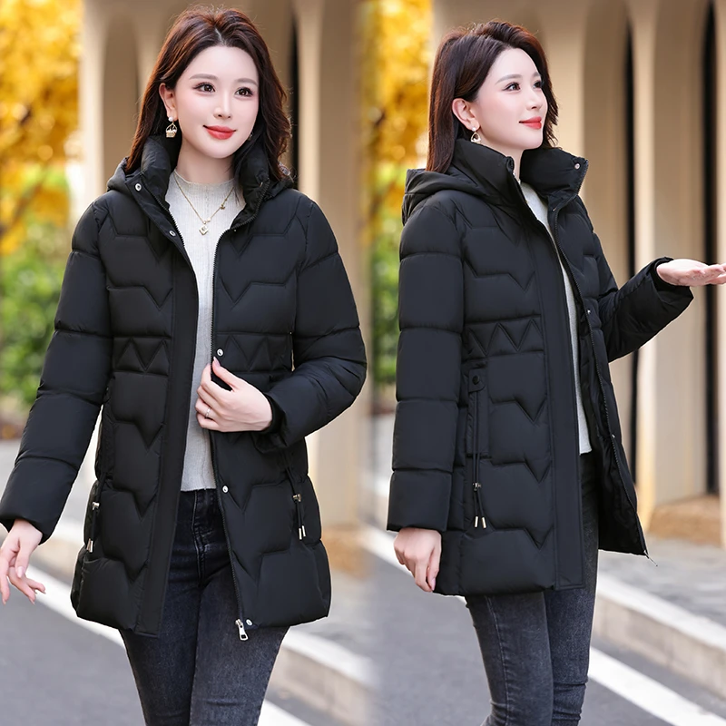 【可卸帽】2025冬季新款韩版棉服女中长款修身时尚棉衣保暖加厚外套