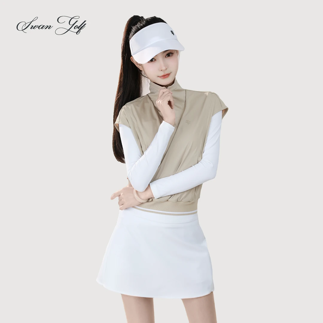 秋冬高尔夫女装立领假两件厚款运动长袖拉链式纯色百搭透气球服女