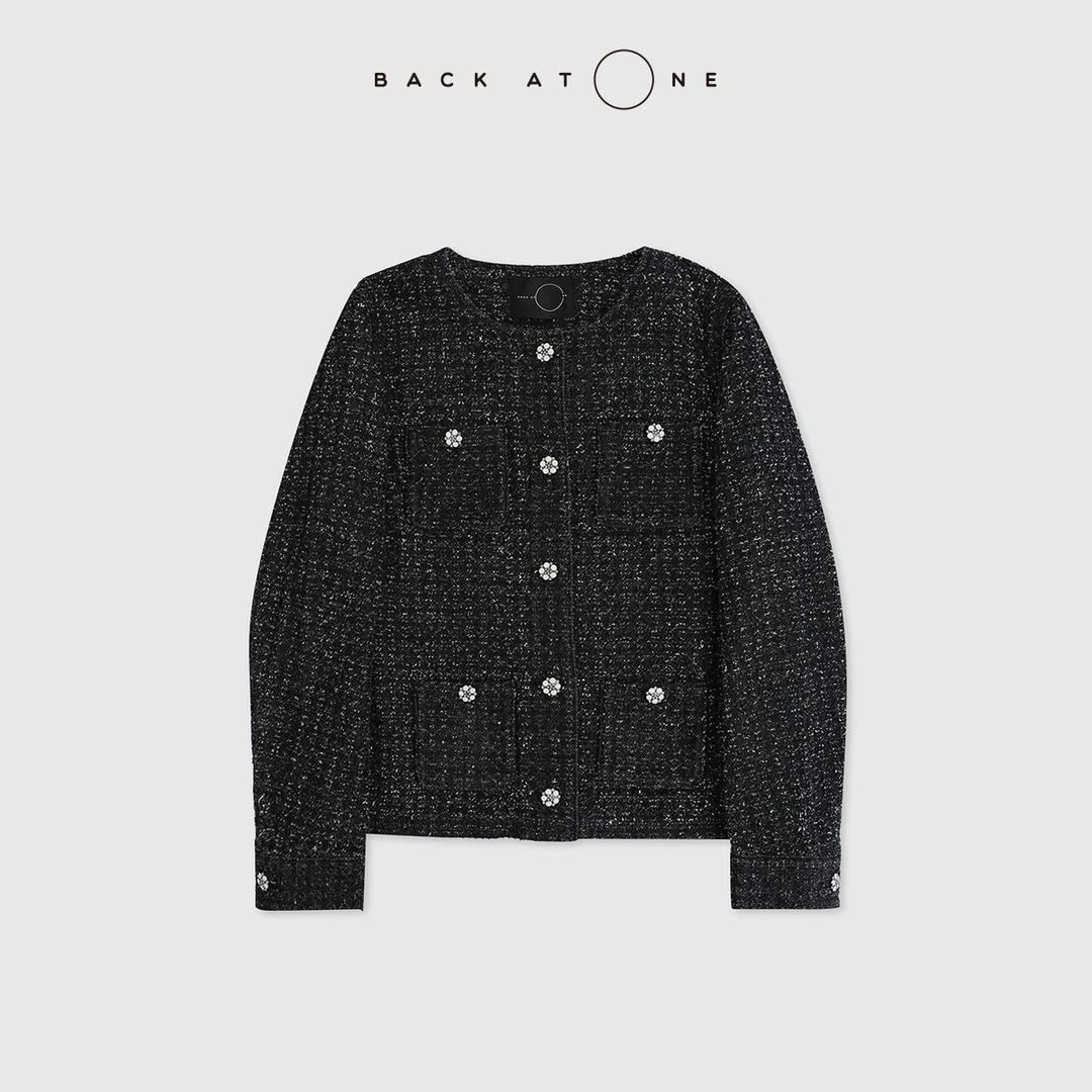 BackAtOne   “奢品墨香”经典钩花黑色牛仔小香外套 BEF-1DC044C-K