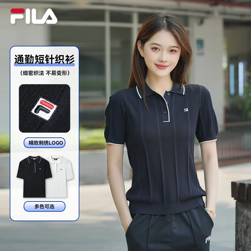Fila/斐乐女士夏季柔软舒适通勤POLO短针织衫运动T恤F61W523410A